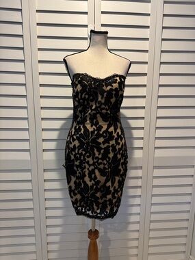 Va Va Voom Black Floral Lace Strapless Sheath Dress with underneath padded Bra.